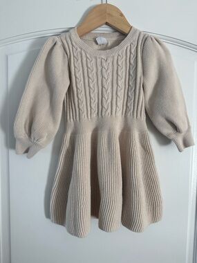 Gap Knit Puff-Sleeve Cream Girls' Dress Size 3 Years